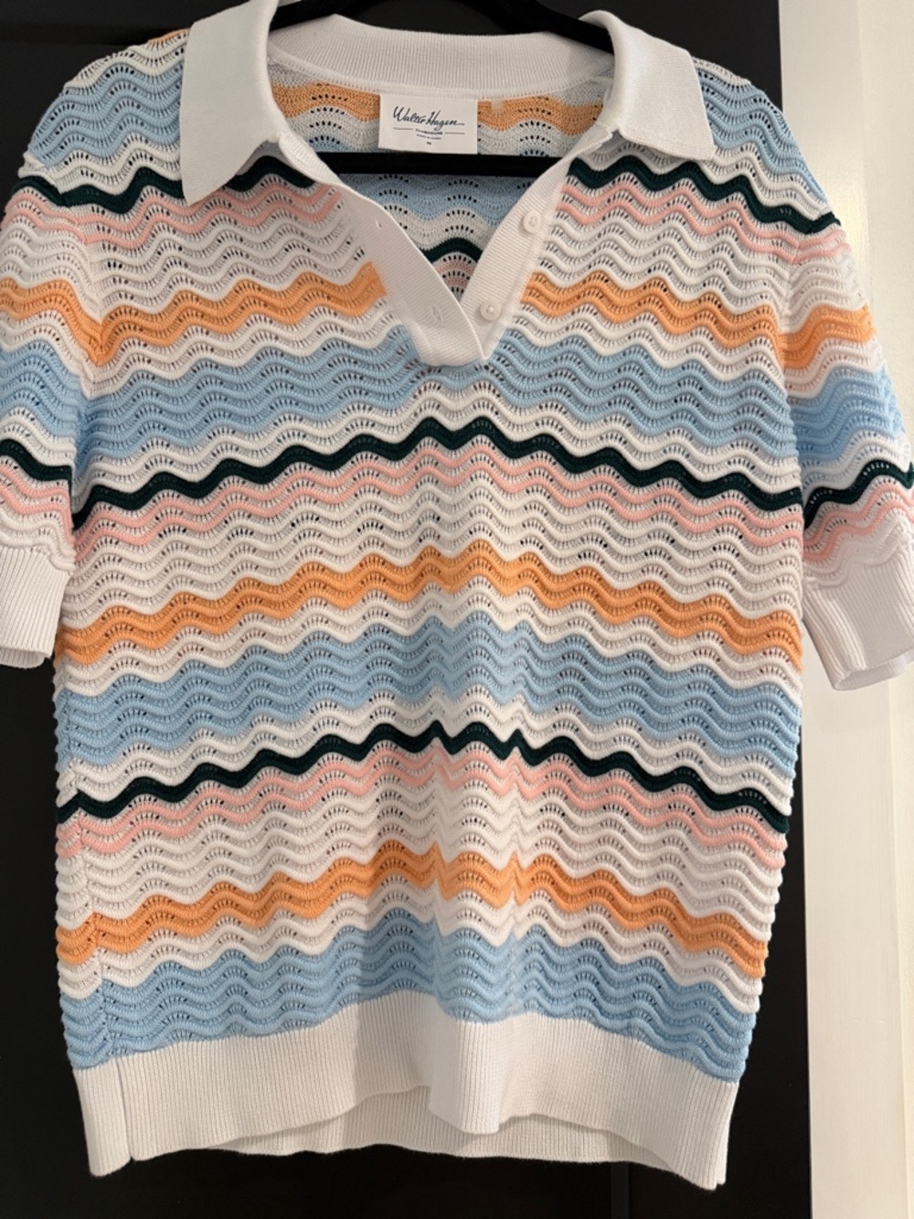 Walter Hagen Open-Knit Polo Sweater in White, Light Blue, Peach, Gold, Black